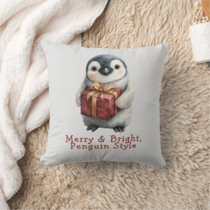 Merry & Bright Penguin Christmas Throw Pillow