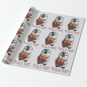 Merry & Bright Penguin Christmas Wrapping Paper