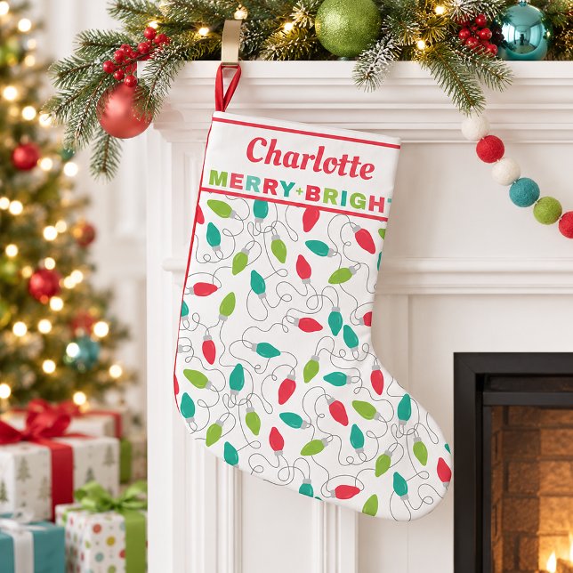 Merry & Bright Personalized Christmas Lights Small Christmas Stocking (Merry and Bright Name Christmas Stocking)
