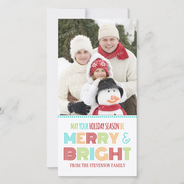 Merry & Bright Photo Card Colorful Christmas (Front)