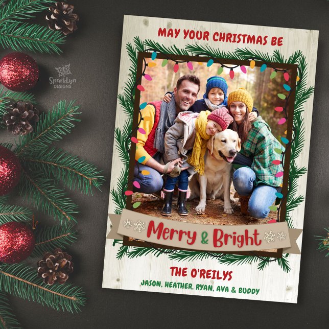 Merry & Bright Photo Christmas Card Garland Lights (Creator Uploaded)