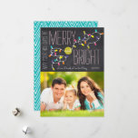 Merry & Bright Photo Christmas Card - Vertical<br><div class="desc">Merry & Bright Photo Christmas Card with a Chalkboard Background - Vertical
Bright,  vivid fun colors on this Christmas Card with a string of vintage lights.</div>