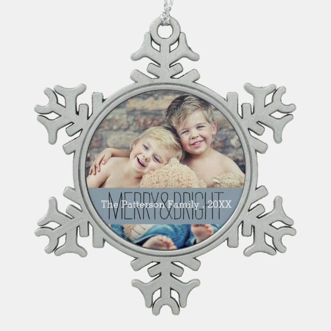 Merry & Bright Photo Christmas Family Ornament (Front)