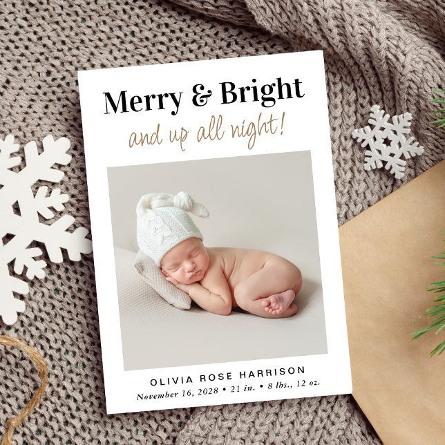 Merry Bright Photo Christmas Holiday Birth Announcement (A fun and unique way to thank family and friends and to introduce them to your baby this Christmas)