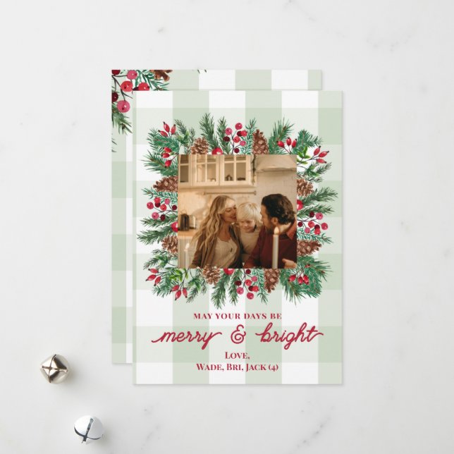 Merry & Bright Photo Christmas Holiday Card (Front/Back In Situ)