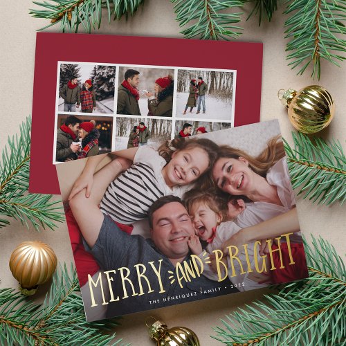 Merry  Bright  Photo Collage Back  Foil Holiday Card