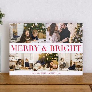 Merry & Bright Photo Collage Christmas Letterpress Photo Cards