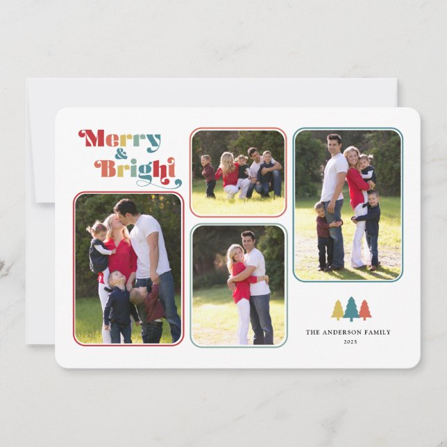 Merry & Bright Photo Collage Colorful Christmas Holiday Card (Front)