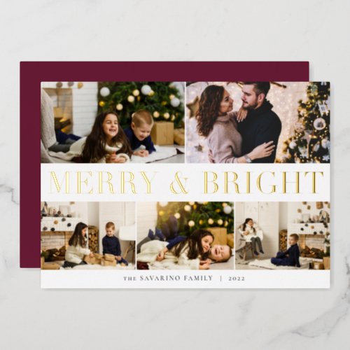 Merry  Bright Photo Collage Foil Holiday Card
