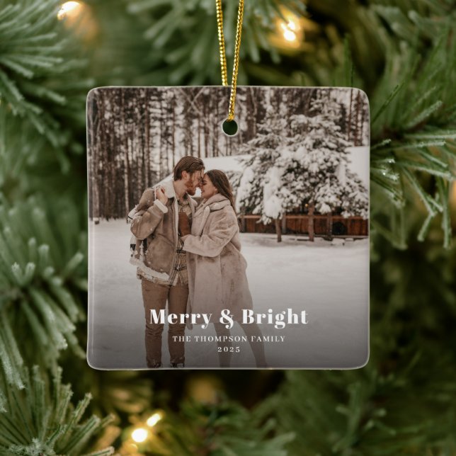 Merry & Bright Photo Dark Dusky Ceramic Ornament (Tree)
