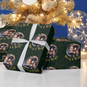 Merry & Bright Photo Green Gold Starlight Wrapping Paper