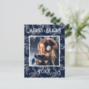 Merry & Bright Photo Navy Blue Holiday Postcard