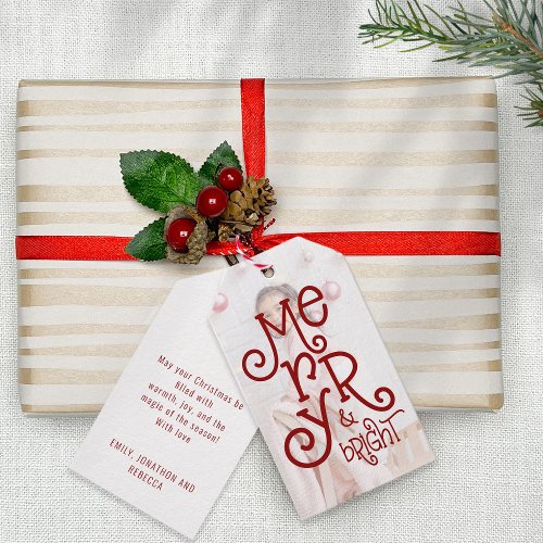Merry Bright Photo Overlay Berry Red Christmas  Gift Tags