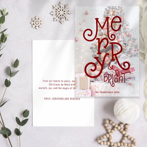 Merry Bright Photo Overlay Berry Red Christmas  Holiday Card