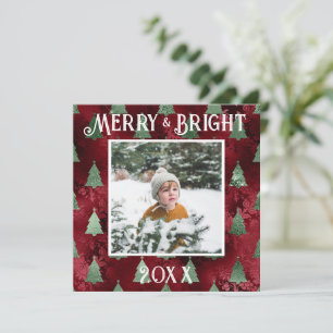 Merry & Bright Photo Red Metallic Glitter Holiday Card