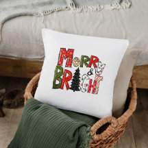 Merry & Bright Pillow – Festive Letter Design