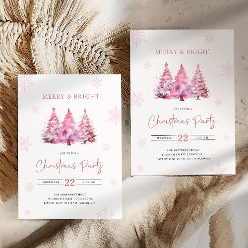 Merry  Bright Pink Christmas Party Invitation