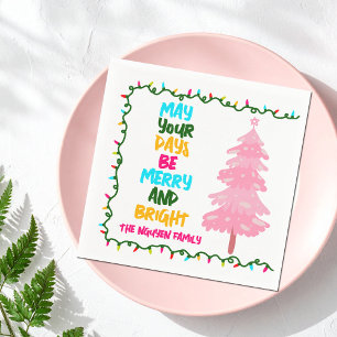 Merry Bright Pink Christmas Tree Custom Party Napkins