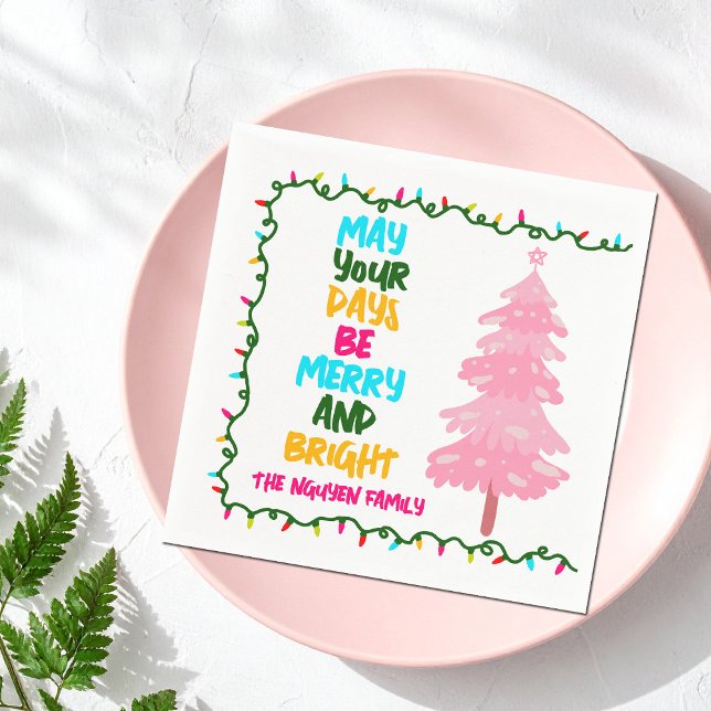 Merry Bright Pink Christmas Tree Custom Party Napkins (Creator Uploaded)