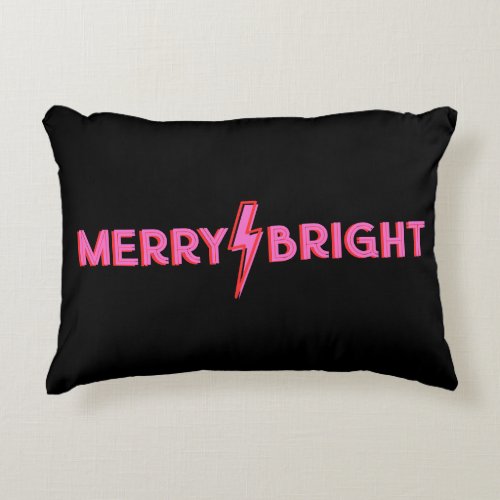 Merry âš Bright Pink Lightning Bolt Christmas Accent Pillow