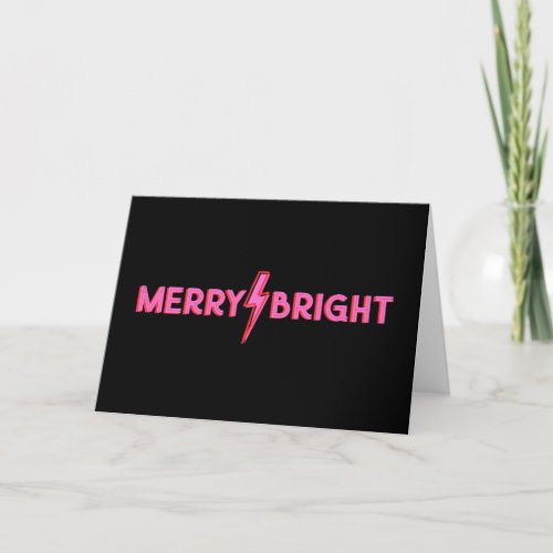Merry âš Bright Pink Lightning Bolt Christmas Holiday Card