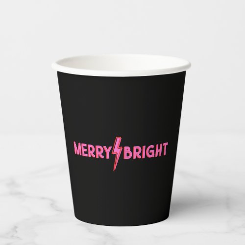Merry âš Bright Pink Lightning Bolt Christmas Paper Cups