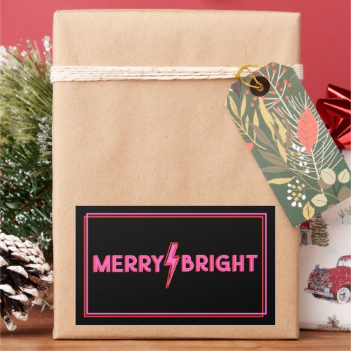 Merry âš Bright Pink Lightning Bolt Christmas Rectangular Sticker