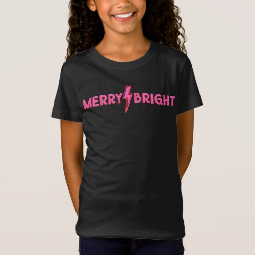 Merry âš Bright Pink Lightning Bolt Christmas T_Shirt