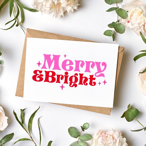 Merry  Bright Pink  Red Colorful Blank Christmas Card