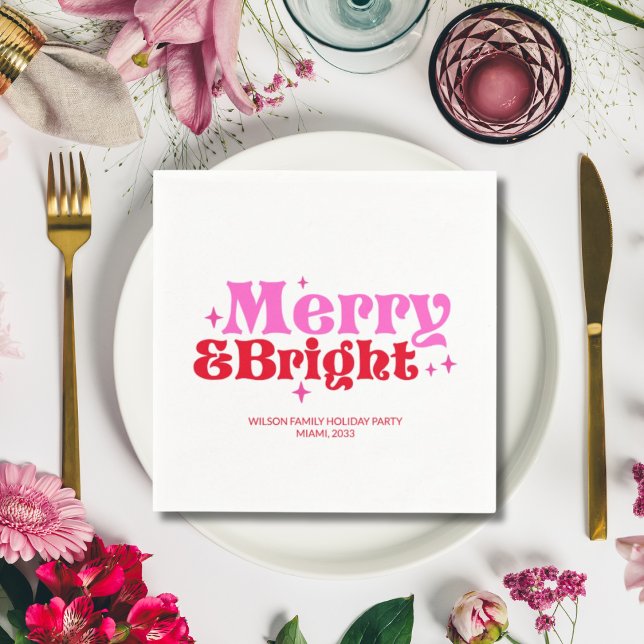Merry & Bright Pink & Red Custom Christmas Napkins (Merry & Bright Pink & Red Custom Christmas Napkins)