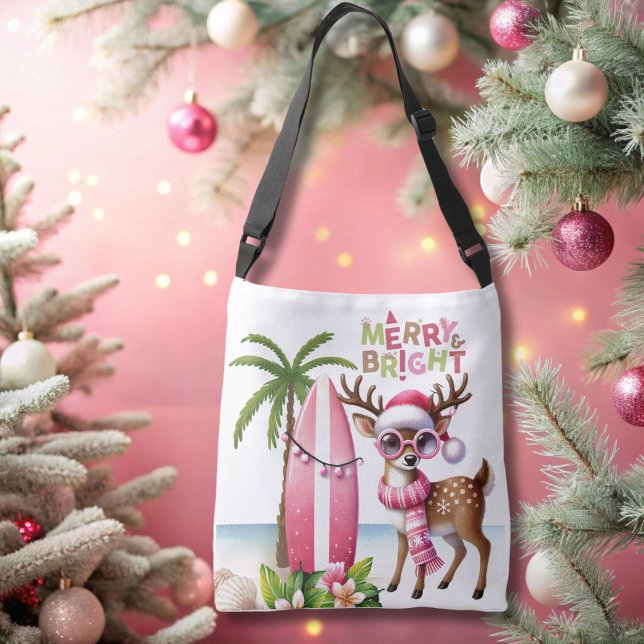 Merry & Bright Pink Tropical Reindeer Tote Bag (Creator Uploaded)