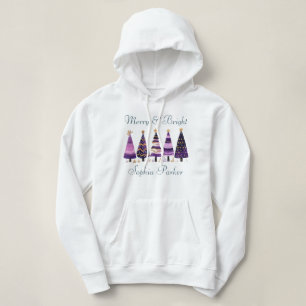 Merry & Bright Pink Winter Christmas Trees Custom Hoodie