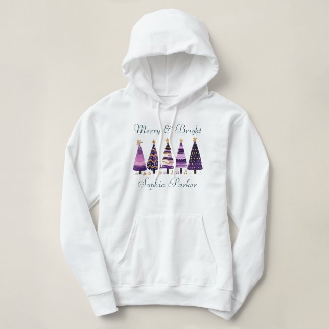 Merry & Bright Pink Winter Christmas Trees Custom Hoodie (Design Front)