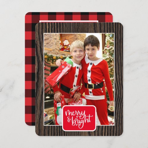 Merry  Bright plaid add your photo Holiday Card