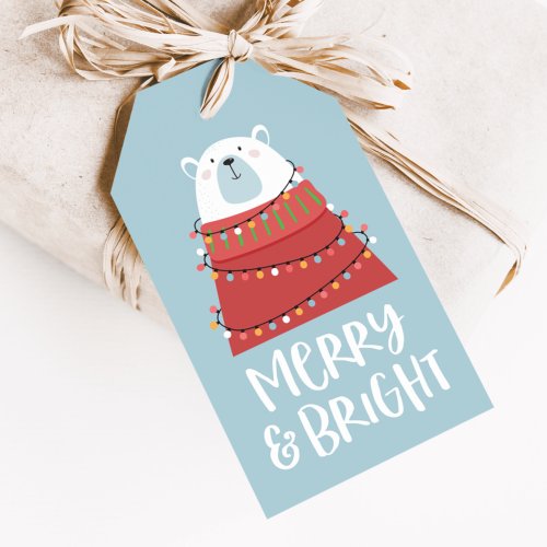 Merry  Bright Polar Bear Holiday Gift Tags