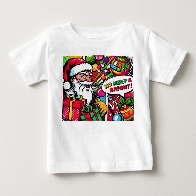 Merry & Bright Pop Art – Bold Christmas T-Shirt (Front)