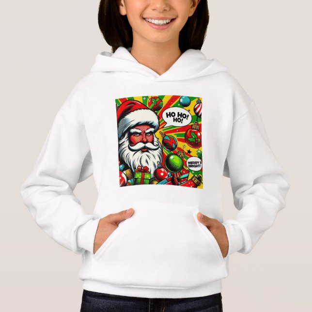 Merry & Bright Pop Art – Bold Christmas T-Shirt Hoodie (Front)