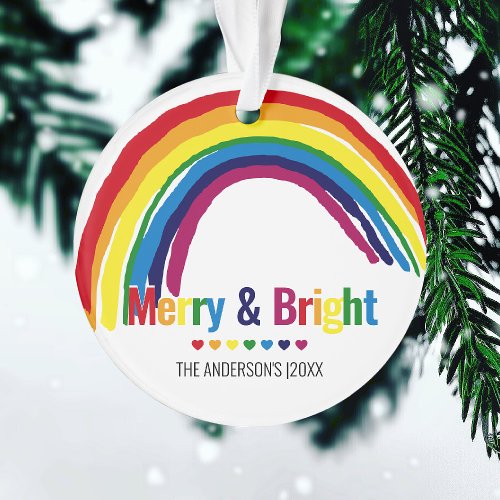 Merry  Bright  Rainbow Hope Photo Christmas Ornament