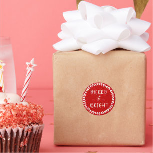 Merry & Bright Red and White Holiday Classic Round Sticker