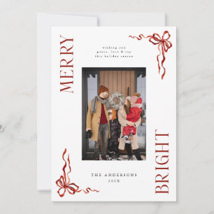 Merry & Bright Red Bow Photo Christmas Card 