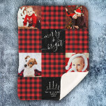 Merry & Bright Red Buffalo Plaid Christmas Photo Sherpa Blanket<br><div class="desc">Modern script Merry & Bright red buffalo plaid Christmas photo blanket with space for 4 photos and your family name surrounded by a fun quilt pattern grid.</div>