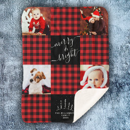 Merry &amp; Bright Red Buffalo Plaid Christmas Photo Sherpa Blanket