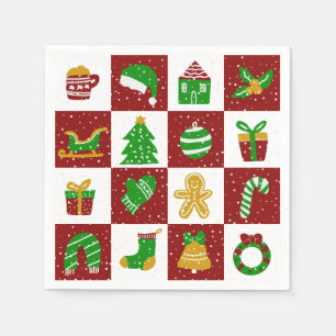 Merry Bright Red Christmas Icons  Napkins