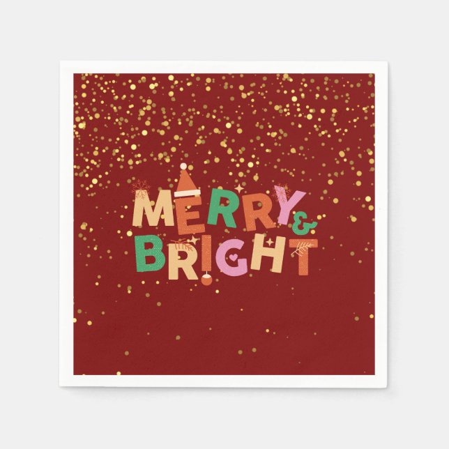 Merry & Bright Red Christmas Party Napkins (Front)