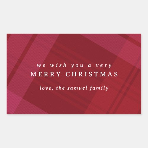 Merry bright red Christmas plaid simple holiday Rectangular Sticker