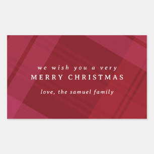 Merry bright red Christmas plaid simple holiday Rectangular Sticker
