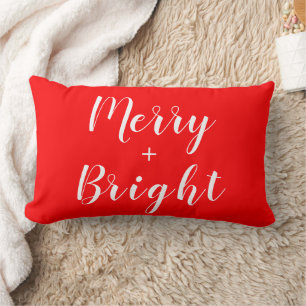 Merry + Bright Red Christmas Throw Pillow