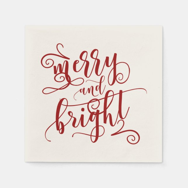 Merry & Bright Red Decorative Font  Napkins (Front)