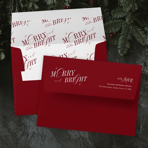 Merry  Bright Red Elegant Script Modern Christmas Envelope