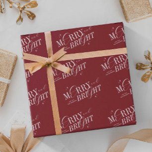Merry & Bright Red Elegant Script Modern Christmas Wrapping Paper